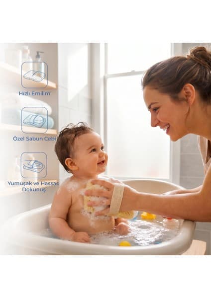 Babyjem Soft Lastikli Bebek Yıkama Banyo Süngeri Yumuşak Dokulu Ergonomik Tasarım Hassas Ciltler İçin