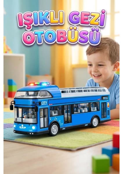 Farbu Oyuncak Sesli Işıklı Sürtmeli Büyük Boy Eğitici Oyuncak Araba Gezi Otobüsü