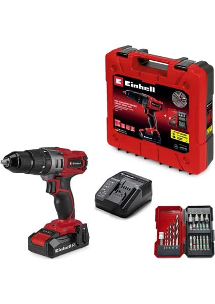 Einhell Darbeli Akülü Vidalama TE-CD 18/2 Li-i +22 (1x2.5 Ah) Power X-Change (Li-Ion, 18 V, 44 Nm, 2 vitesli şanzıman, 2.5 Ah akü, hızlı şarj cihazı, 22 parçalı uç seti ve çanta dahil) - 4514220