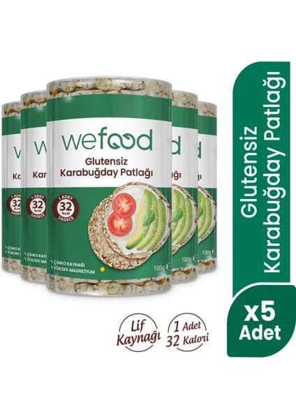 Wefood Glutensiz Karabuğday Patlağı 100 gr 5'li 8683347032815