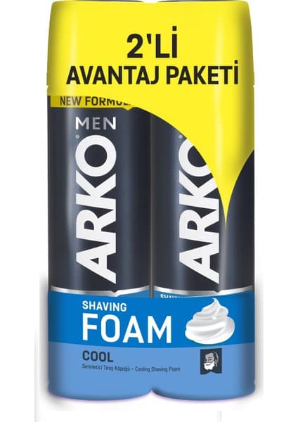 Arko Men Cool Erkek Tıraş Köpüğü 2×200 ml – Sakalı Yumuşatır, Tahrişi Önler, Ergonomik Tasarım ve Uzun Süreli Kullanım