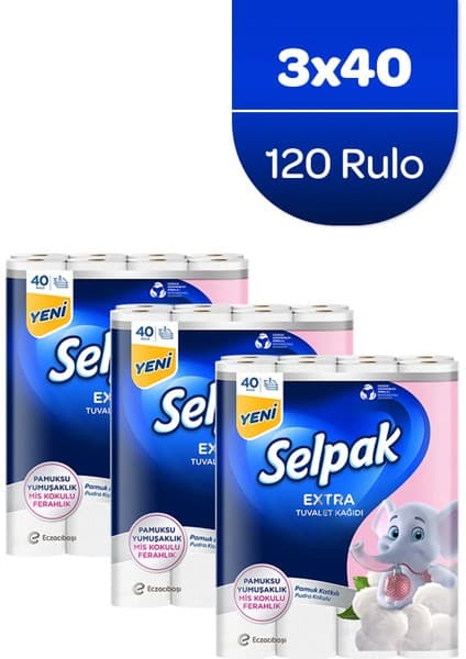 Selpak Extra Pamuk Katkılı ve Pudra Kokulu Tuvalet Kağıdı 120'LI