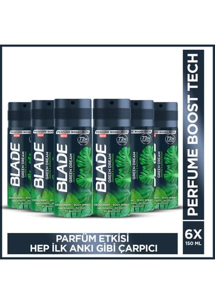 Blade Green Dream Erkek Alüminyumsuz Deodorant 6x150 Ml Hızlı Kurur,Leke Bırakmaz
