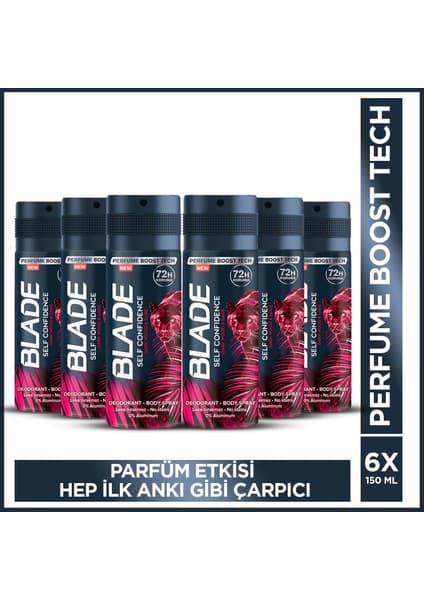 Blade Self Confidence Erkek Alüminyumsuz Deodorant 6x150 Ml Hızlı Kurur,Leke Bırakmaz