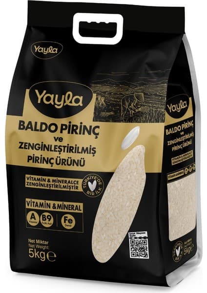 Yayla Baldo Pirinç ve Zenginleştirilmiş Pirinç Ürünü (A+B9+Fe) 5 kg