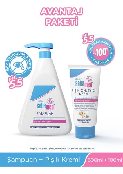Sebamed Baby Ph 5.5 Avantaj Paketi (Bebek Şampuanı 500 ml & Pişik Önleyici Krem 100 Ml)