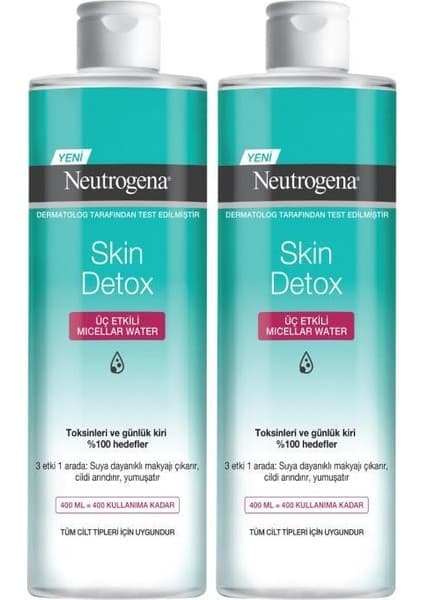 Neutrogena 400 ml X2 Skin Detox Micellar Water Tüm Cilt Tipleri İçin Nemlendirme Etkisi