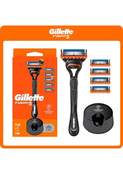 Gillette Fusion5 Tıraş Makinesi ve Yedek Bıçağı 5'li + Tıraş Bıçağı Standı