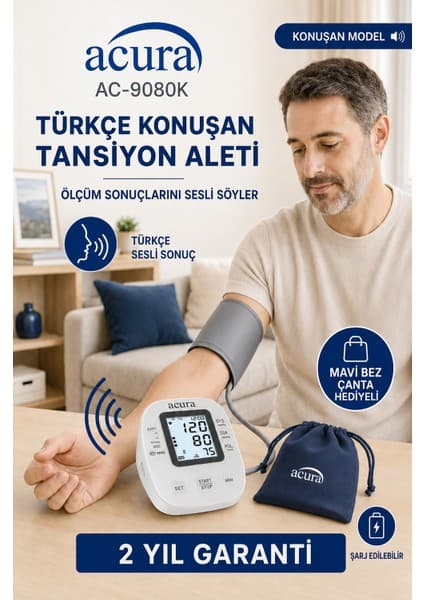 Acura 9080K Koldan Tansiyon Aleti Türkiye Menşeli Dijital Konuşan Model 22-36 cm Manşet