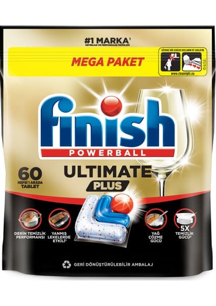Finish Ultimate Plus 60 Kapsül Bulaşık Makinesi Deterjanı Tableti (1 x 60 Kapsül)