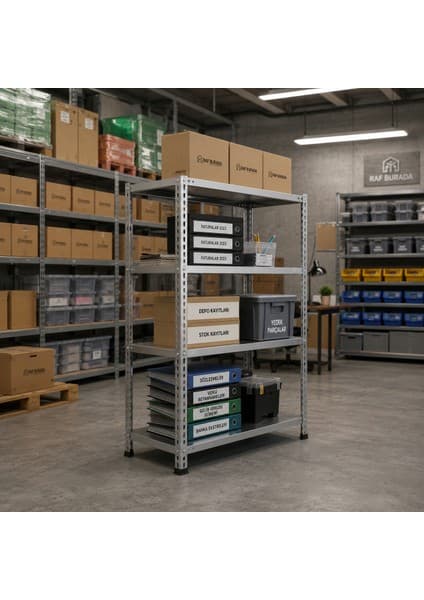 Rafburada 4 Katlı Galvaniz Çelik Raf - Depo, Arşiv, Kiler, Dosya, Market Rafı - 31x60 cm-100 cm-0.70 mm
