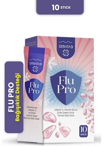 Erbatab Flu-Pro 10 Stick Vitamin C, D3 ve Çinko İçeren Karamürver Ekstresi Takviye Edici Gıda