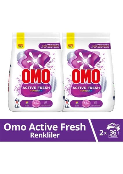 Omo Toz Çamaşır Deterjanı Active Fresh Renkliler Için 5.5 kg 36 X2