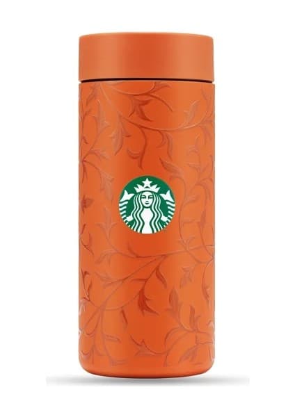 Starbucks ® Turuncu Vintage Sarmaşık Desenli 360° Dönebilen Termos 355ML-11186556