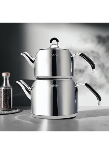 Nehir Modern Midi Orta Boy 1-2 Lt. Paslanmaz Çelik Çaydanlık Takımı