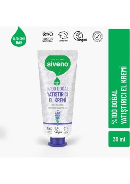 Siveno %100 Doğal El Ve Vücut Kremi Lavanta Cilt Yatıştırıcı Onarıcı Yoğun Nemlendirici Vegan 30 ml