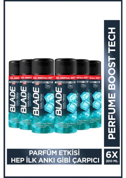 Blade Cool Fresh Erkek Alüminyumsuz Deodorant 6x200 Ml Hızlı Kurur, Leke Bırakmaz