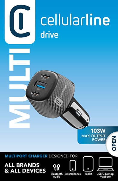 Cellularline CBRUSB3PD103WK 65W + 20W + 18W QC Toplam 103W 3 Portlu Araç Şarjı